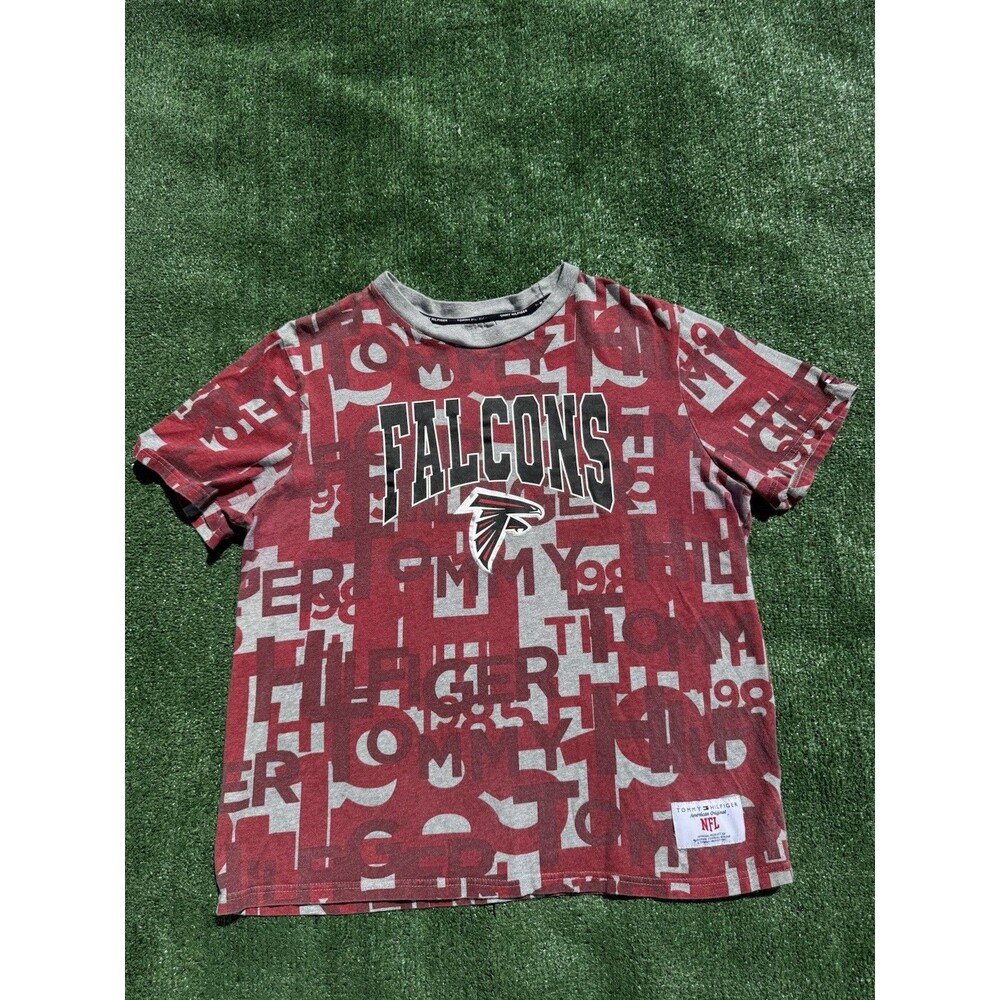 Atlanta Falcons T Shirt Mens Large Tommy Hilfiger Allover Printed Red Size Large